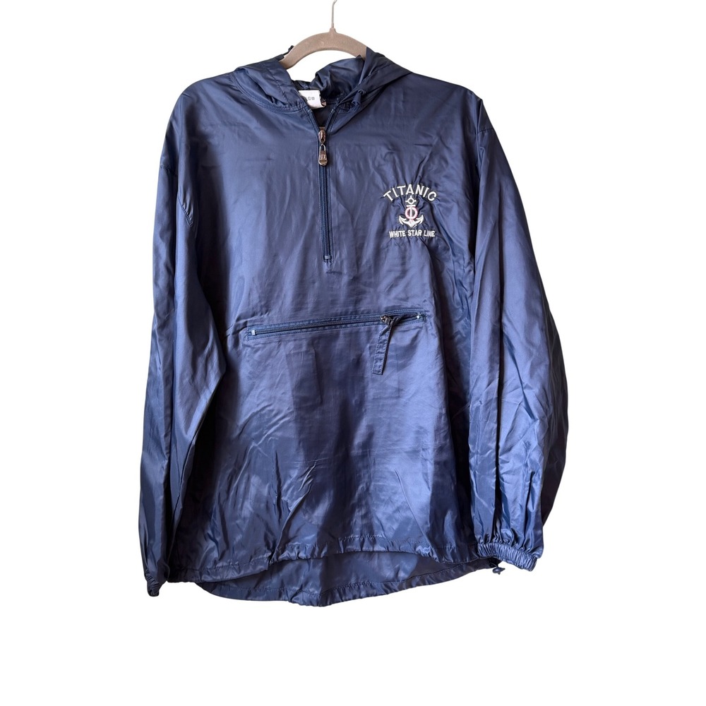 Titanic White Star Line Windbreaker Navy Blue Quarter Zip Anorak Hooded Jacket S